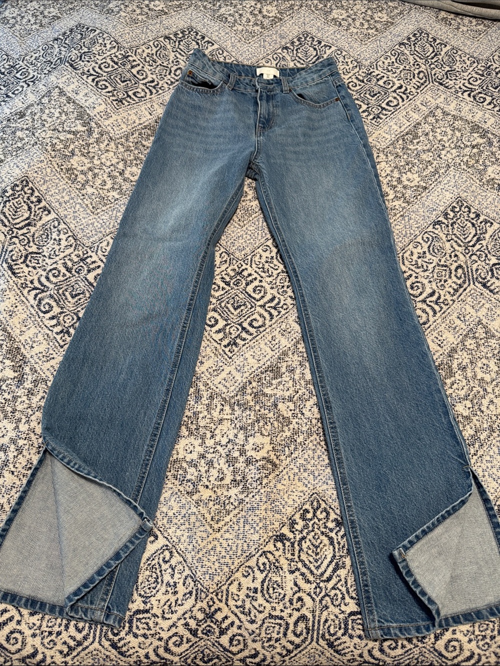 H&M Blue Wide-Leg Split-Hem Jeans